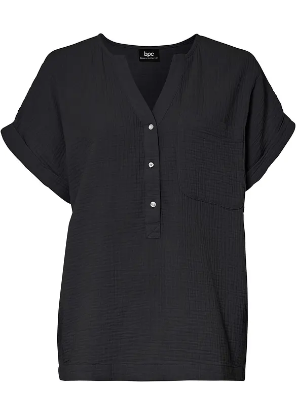 Musselin-Kurzarmbluse aus reiner Baumwolle in schwarz von vorne - bonprix Musselin-Kurzarmbluse aus reiner Baumwolle in schwarz von vorne - bonprix