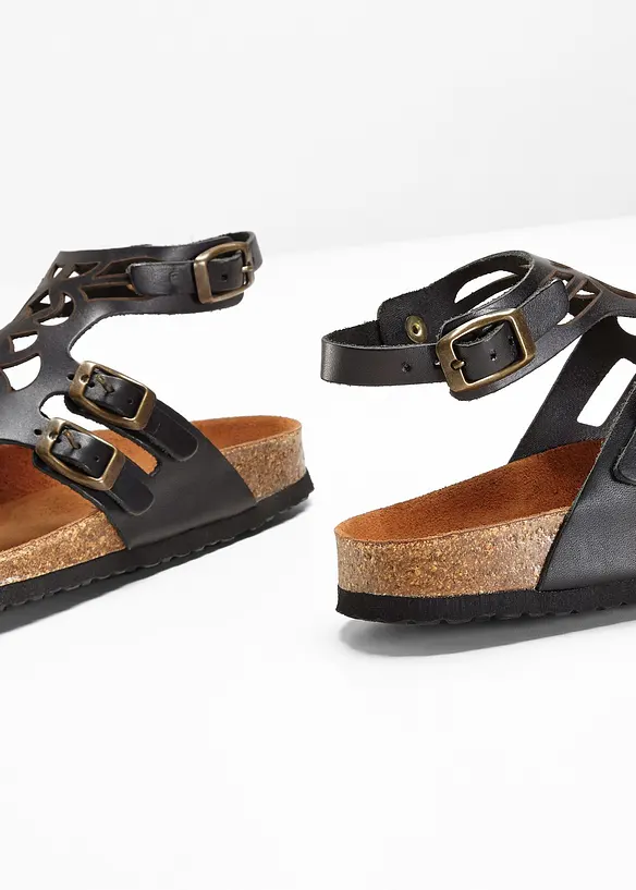 Bequeme Sandale aus Leder in schwarz (Detailaufnahme) - bonprix