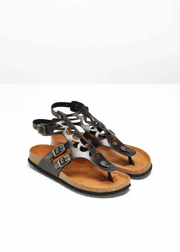 Bequeme Sandale aus Leder in schwarz - bonprix