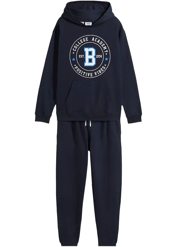 Sweatshirt und Sweathose aus weicher Baumwolle (2-tlg.Set) in blau von vorne - bonprix
