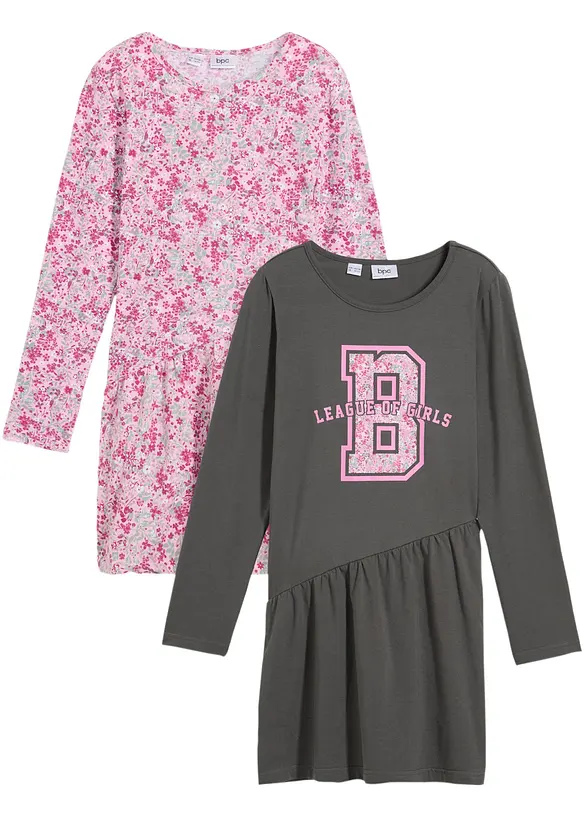 Kleid mit Bio-Baumwolle (2er Pack) in rosa von vorne - bonprix