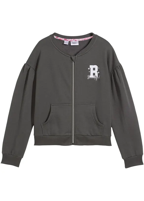 Sweatjacke aus Bio Baumwolle in grau von vorne - bonprix