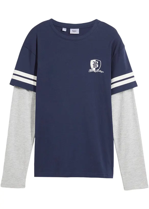 Jungen 2 in 1 Shirt, Langarm aus Bio Baumwolle in blau von vorne - bonprix