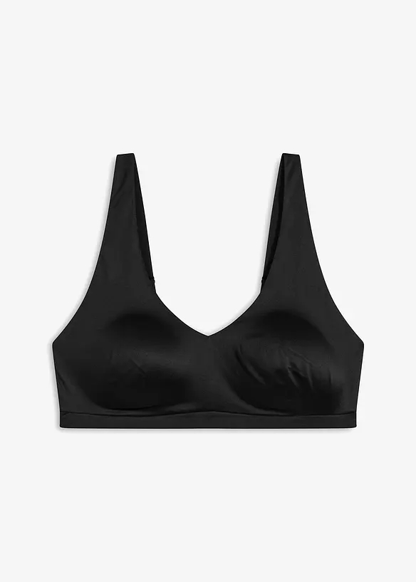 Wattiertes Bralette ohne Bügel aus glänzendem Material in schwarz von vorne - bonprix