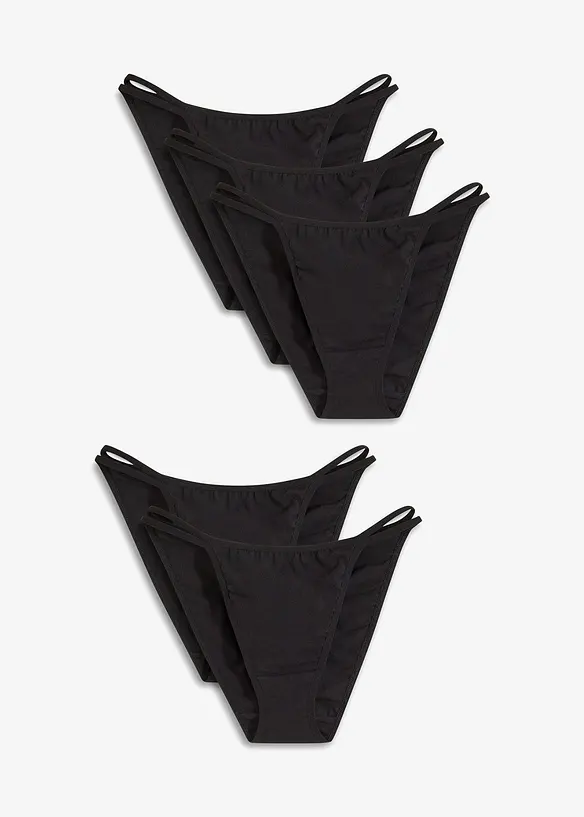 Tanga Minislip mit Bio-Baumwolle (5er Pack) in schwarz von vorne - bonprix Tanga Minislip mit Bio-Baumwolle (5er Pack) in schwarz von vorne - bonprix