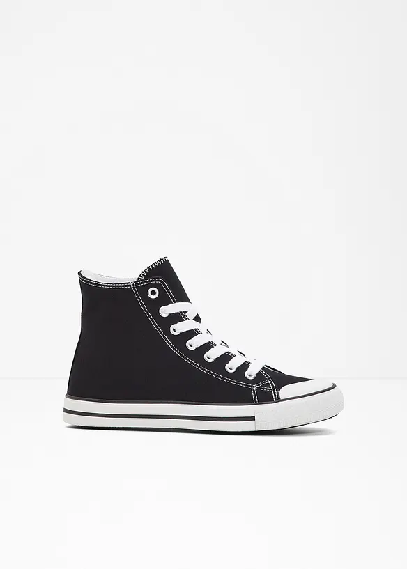 High-Top-Sneaker aus Baumwoll-Canvas in schwarz von vorne - bonprix