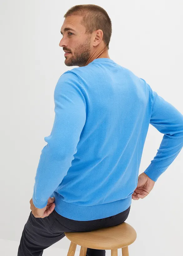 Feinstrickpullover in Regular Fit in blau von hinten (im Anschnitt) - bonprix