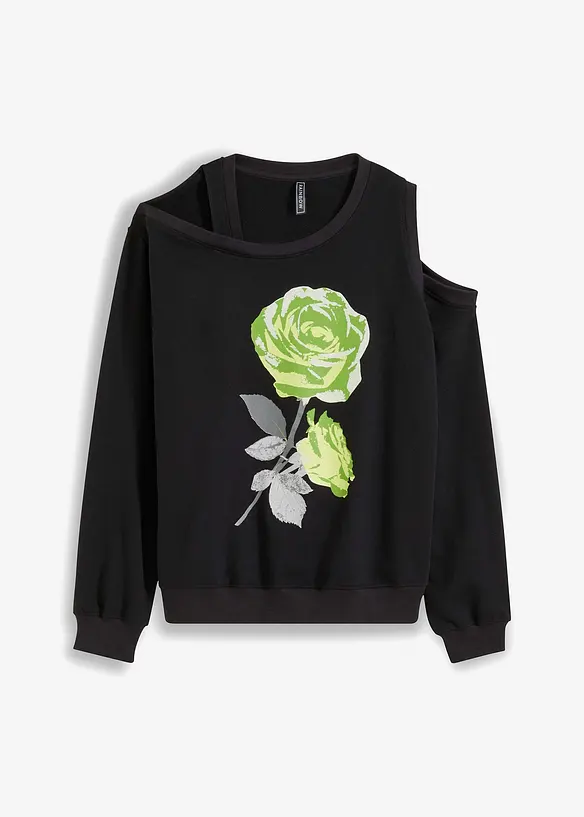 Sweatshirt mit Blumendruck in schwarz von vorne - bonprix