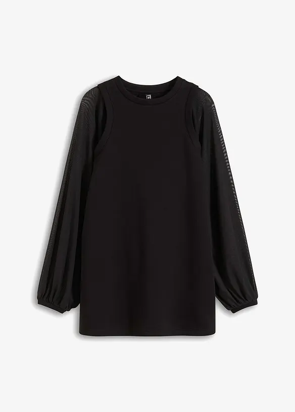 Sweatshirt mit Mesh-Ärmeln in schwarz von vorne - bonprix