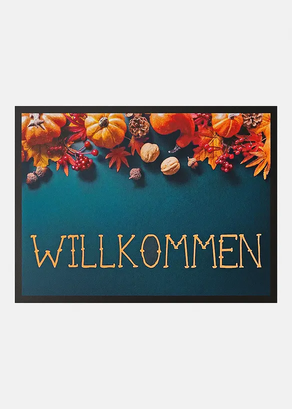Waschbare Fußmatte mit herbstlichem Druck in blau von vorne - bonprix