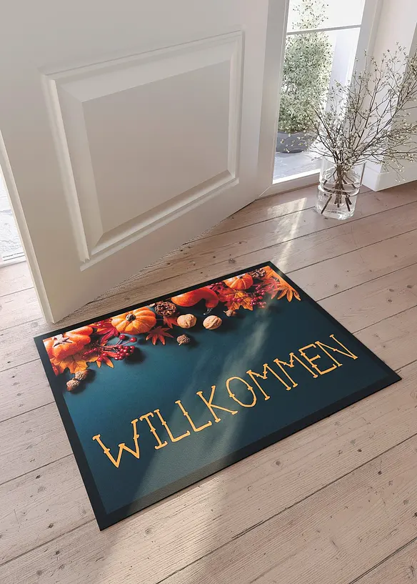 Waschbare Fußmatte mit herbstlichem Druck in blau (Ambiente) - bonprix