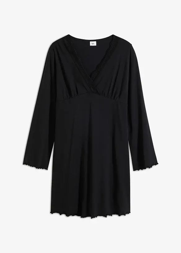 Nachthemd mit zarter Spitze in schwarz von vorne - bonprix