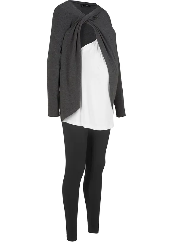 Bequemes Set aus Stillshirt und Leggings (2-teiliges Set) in schwarz von vorne - bonprix