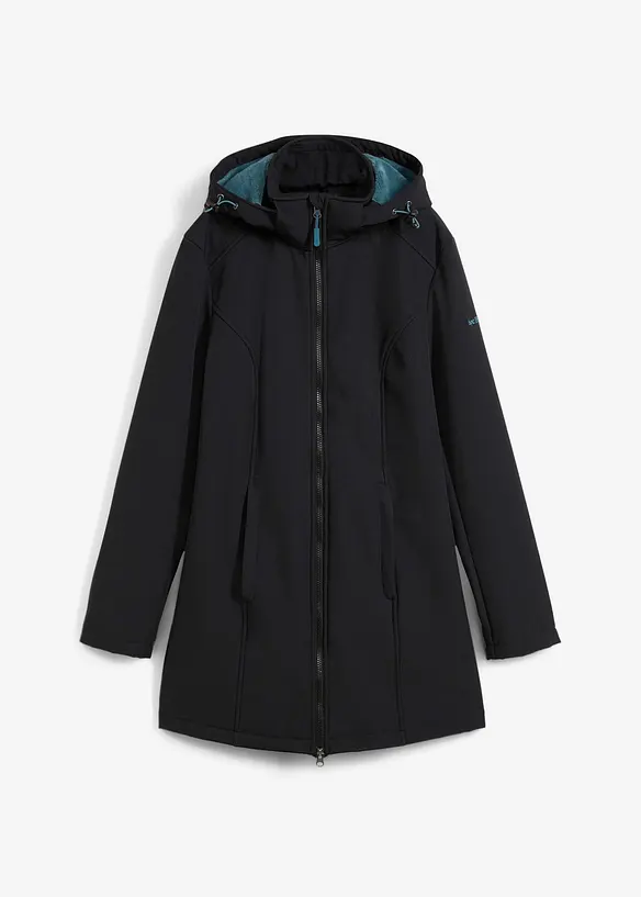wasserabweisende Funktions-Softshell-Longjacke, Kuschelfleece in schwarz von vorne - bonprix