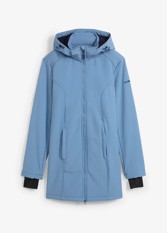 wasserabweisende Funktions-Softshell-Longjacke, Kuschelfleece in blau von vorne - bonprix