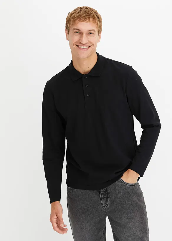 Poloshirt aus robustem Piqué in schwarz von vorne (im Anschnitt) - bonprix