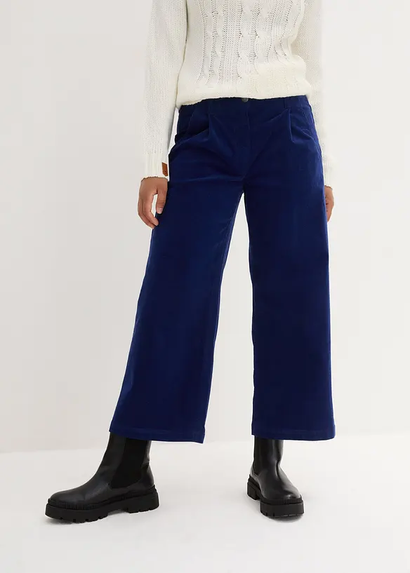 Weite Cord-Culotte aus Baumwoll-Mix in blau von vorne - bonprix Weite Cord-Culotte aus Baumwoll-Mix in blau von vorne - bonprix