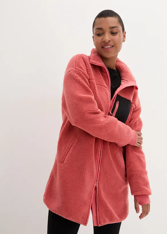 Teddy-Fleece Jacke in rosa von vorne (im Anschnitt) - bonprix