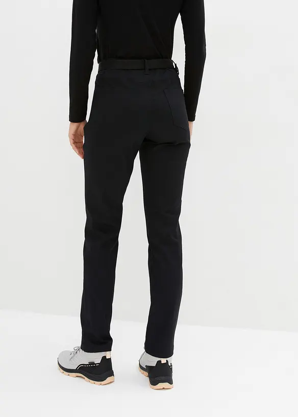 Wasserabweisende Funktionshose aus Stretch-Twill mit Gürtel in schwarz von hinten - bonprix