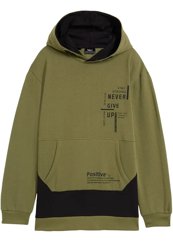 Hoodie aus weichem Baumwoll-Mix in grün von vorne - bonprix