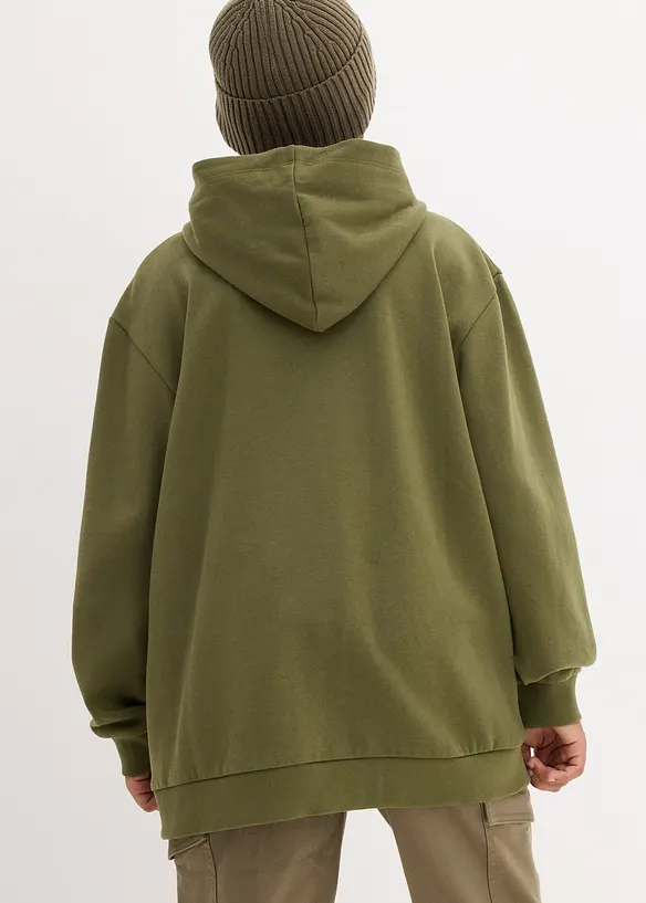 Hoodie aus weichem Baumwoll-Mix in grün von hinten (im Anschnitt) - bonprix