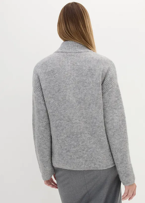 Oversize-Pullover aus weichem Alpaka Woll-Mix in grau von hinten (im Anschnitt) - bonprix