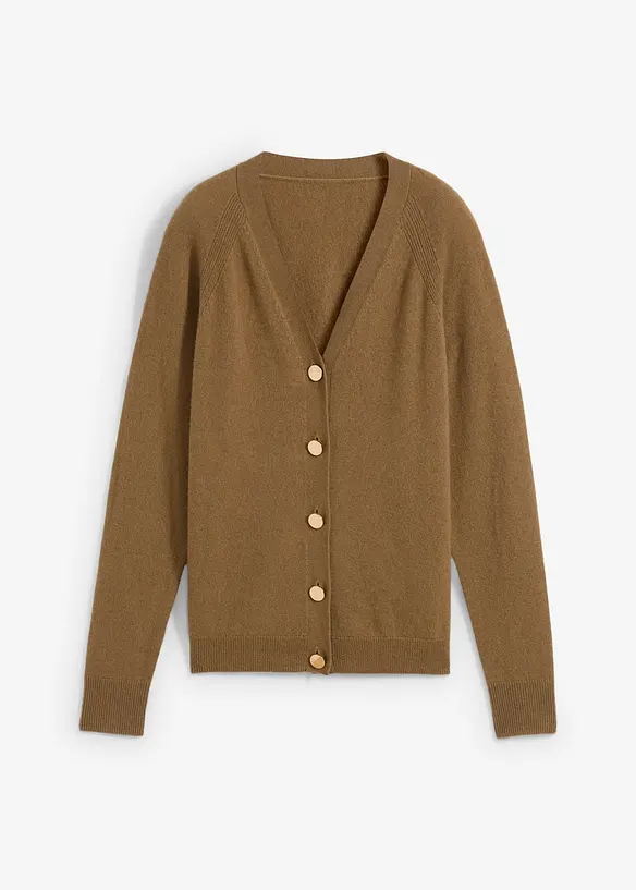 Cashmerestrickjacke mit Good Cashmere Standard®-Anteil in braun von vorne - bonprix