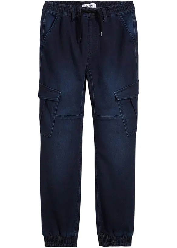 Regular Fit Sweat-Schlupfjeans mit Cargotaschen in blau von vorne - bonprix Regular Fit Sweat-Schlupfjeans mit Cargotaschen in blau von vorne - bonprix