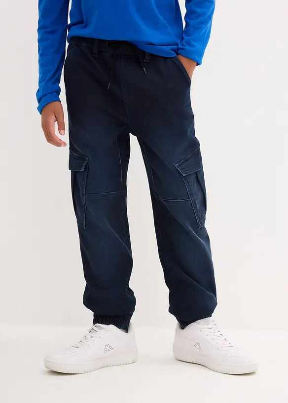Regular Fit Sweat-Schlupfjeans mit Cargotaschen in blau von vorne - bonprix Regular Fit Sweat-Schlupfjeans mit Cargotaschen in blau von vorne - bonprix