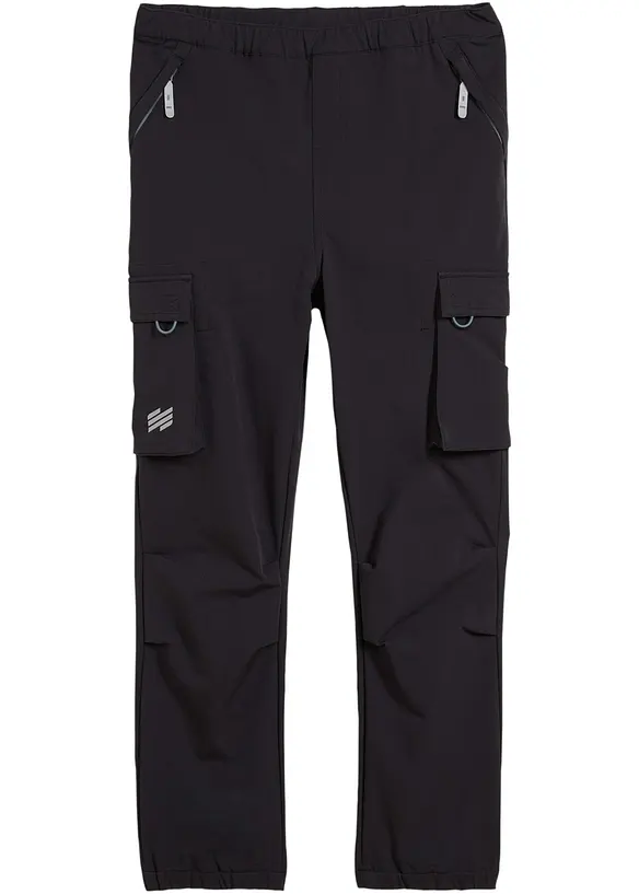 Stretch-Softshell-Cargohose mit Weitenverstellung, wasserabweisend in schwarz von vorne - bonprix