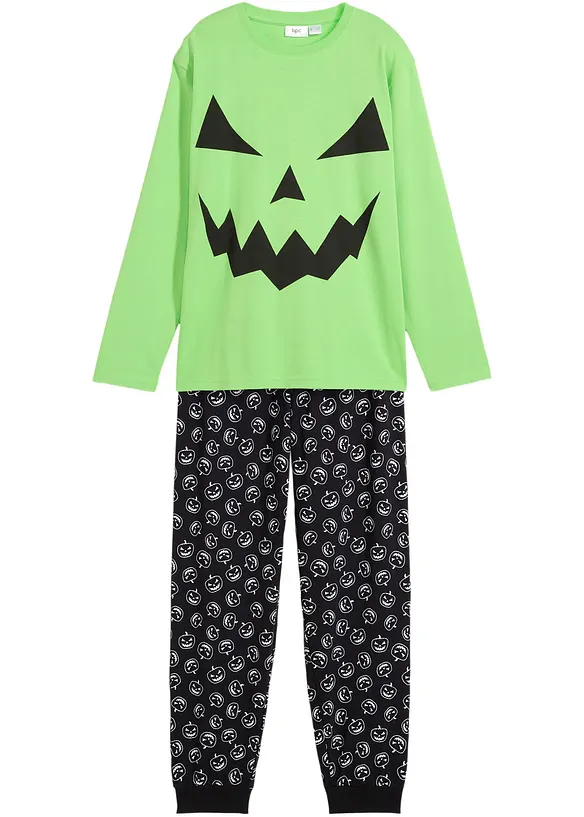 Pyjama aus reiner Bio-Baumwolle (2-tlg. Set) in grün von vorne - bonprix