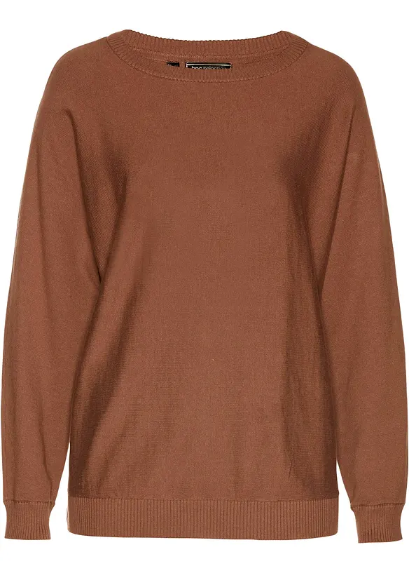 Pullover mit Fledermausärmeln in braun von vorne - bonprix