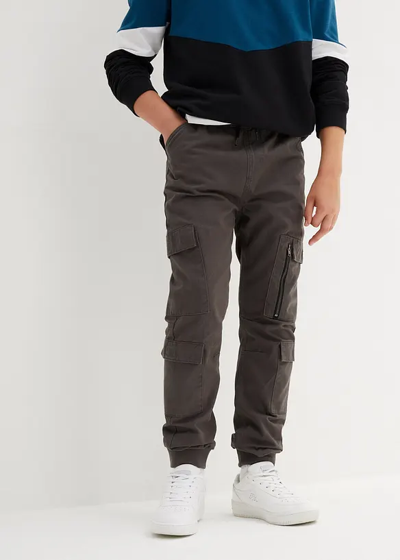 Regular Fit Cargo-Schlupfhose aus reiner Baumwolle in grau von vorne - bonprix