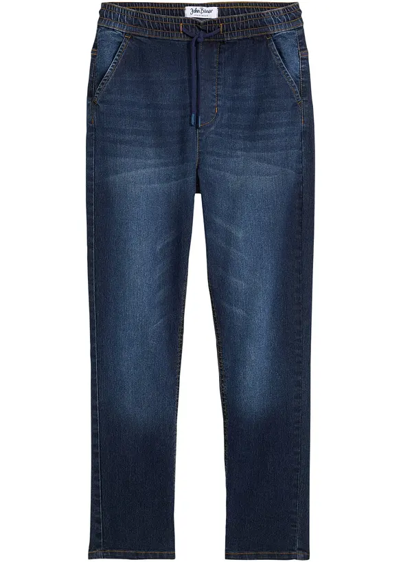 Regular Fit Stretch-Schlupfjeans, Straight in blau von vorne - bonprix