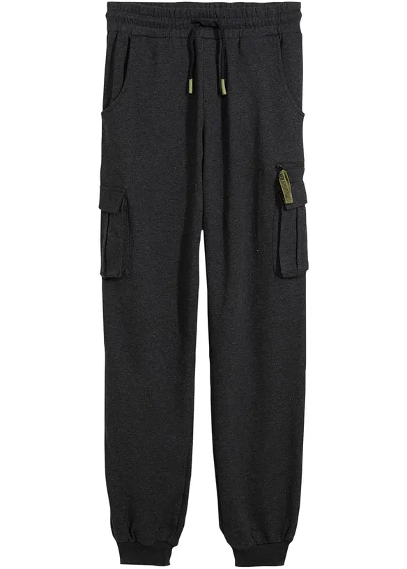 Jogginghose mit Cargotaschen aus weichem Baumwoll-Mix in grau von vorne - bonprix