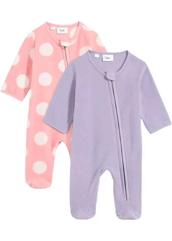 Baby Fleece-Overall (2er Pack) in lila von vorne - bonprix