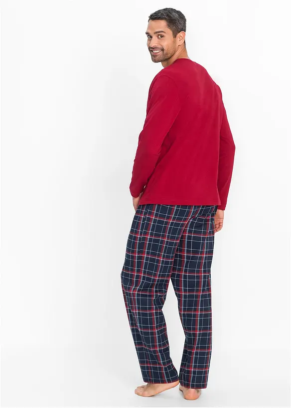 Pyjama aus reiner Bio-Baumwolle mit langen Ärmeln. in rot von hinten (Totalaufnahme) - bonprix