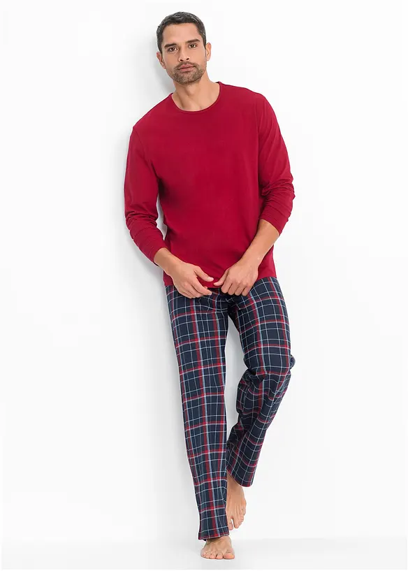 Pyjama aus reiner Bio-Baumwolle mit langen Ärmeln. in rot von vorne (Totalaufnahme) - bonprix