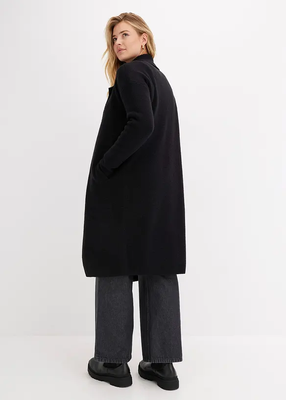 Langer Strickmantel im Loose Fit aus Baumwoll-Mix in schwarz von hinten (im Anschnitt) - bonprix
