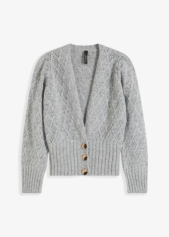 Feinstrickjacke in grau von vorne - bonprix