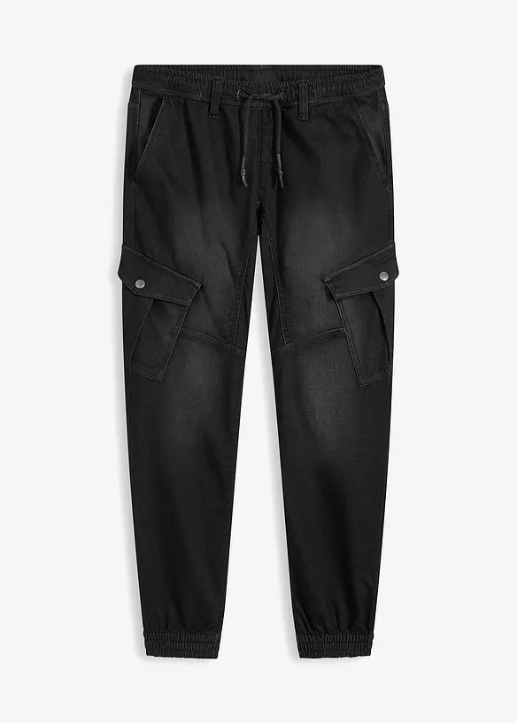 Regular-Fit Jeans-Jogger mit Dehnbund, Straight in schwarz von vorne - bonprix