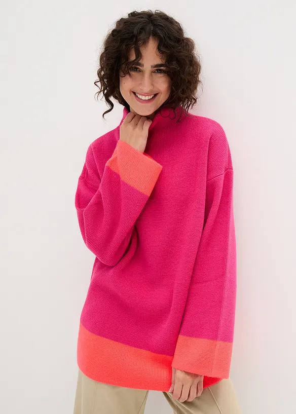Oversize Pullover mit Stehkragen in pink von vorne (im Anschnitt) - bonprix Oversize Pullover mit Stehkragen in pink von vorne (im Anschnitt) - bonprix