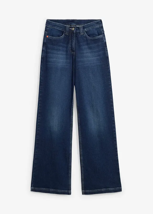 Wide-Leg-Jeans Mid Waist in blau von vorne - bonprix