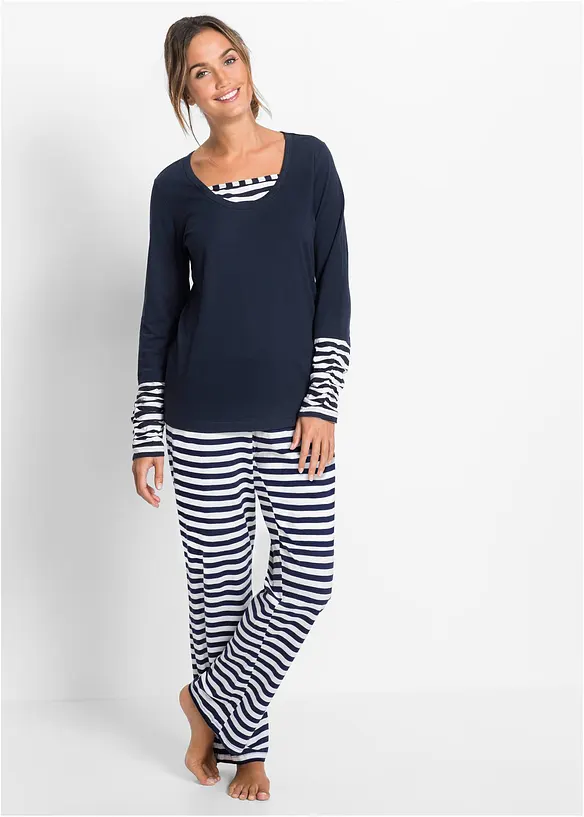 Pyjama aus reiner Bio-Baumwolle in blau von vorne (Totalaufnahme) - bonprix