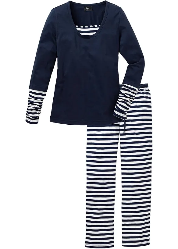 Pyjama aus reiner Bio-Baumwolle in blau von vorne - bonprix