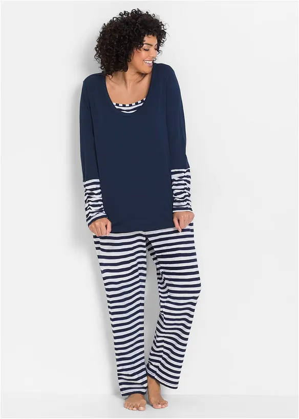 Pyjama aus reiner Bio-Baumwolle in blau von vorne (Totalaufnahme) - bonprix