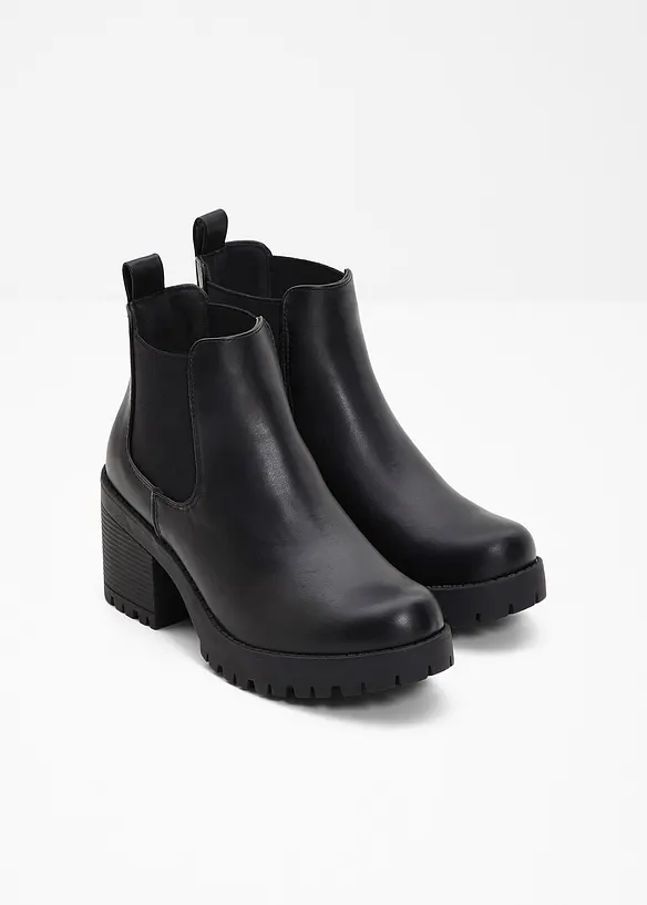 Chelsea-Boots mit Blockabsatz in schwarz - bonprix