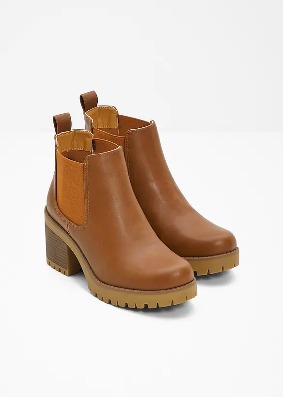 Chelsea-Boots mit Blockabsatz in braun - bonprix
