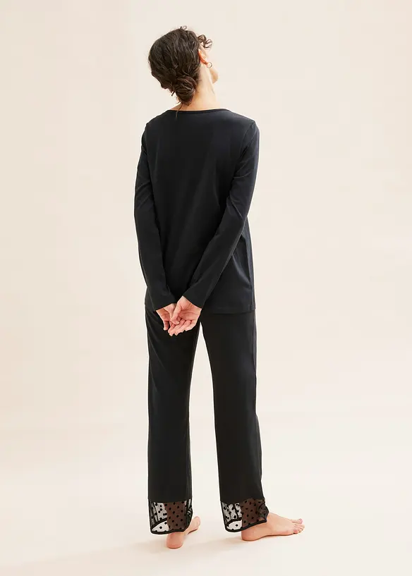 Pyjama mit zartem Mesh in schwarz von hinten (Totalaufnahme) - bonprix