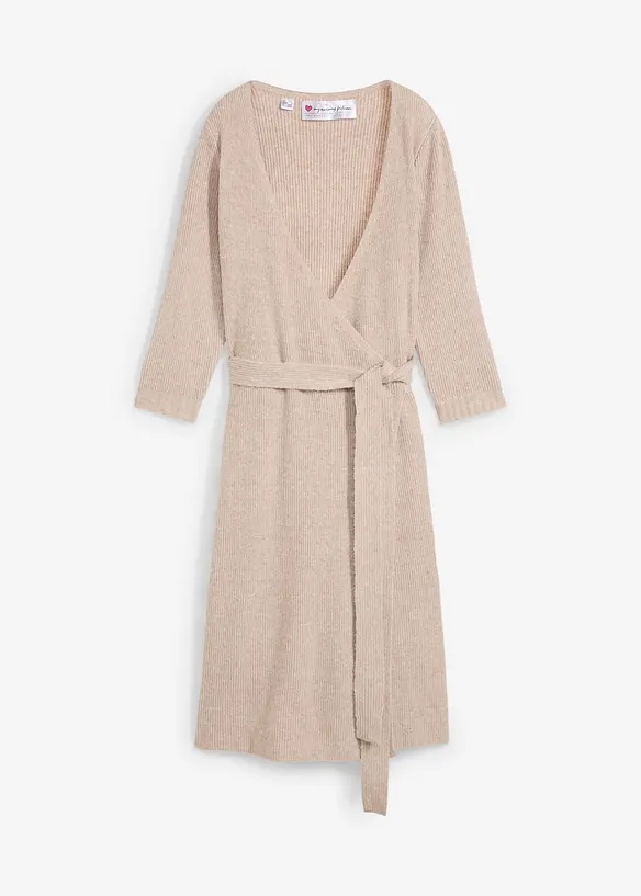 Superweiches Umstands- und Stillstrickkleid mit 3/4 Ärmeln in beige von vorne - bonprix